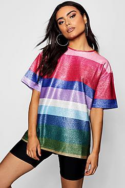 Boohoo Rainbow Metallic Boyfriend T-shirt
