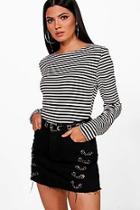 Boohoo Layla Stripe Long Sleeve Crew Neck Top