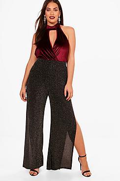 Boohoo Plus Louisa Shimmer Side Split Trousers