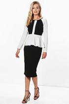 Boohoo Gracie Peplum Contrast Panel Midi Dress