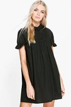 Boohoo Mia Ruffle Sleeve Shirt Dress Black