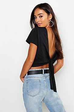 Boohoo Petite Cotton Tie Back T-shirt