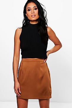 Boohoo Liah Woven Matte Satin A Line Mini Skirt