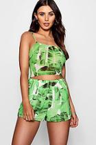 Boohoo Petite Bianca Leaf Print Cami Top And Shorts Co-ord