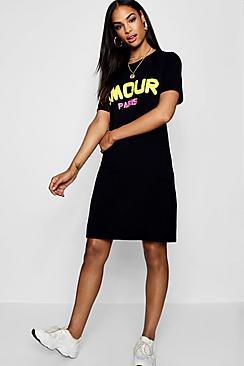 Boohoo Tall Oversized Slogan T-shirt Dress