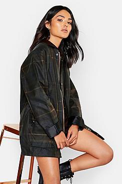 Boohoo Cord Collar Checked Wax Jacket