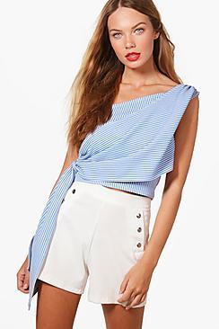 Boohoo Georgie One Shoulder Stripe Tie Crop
