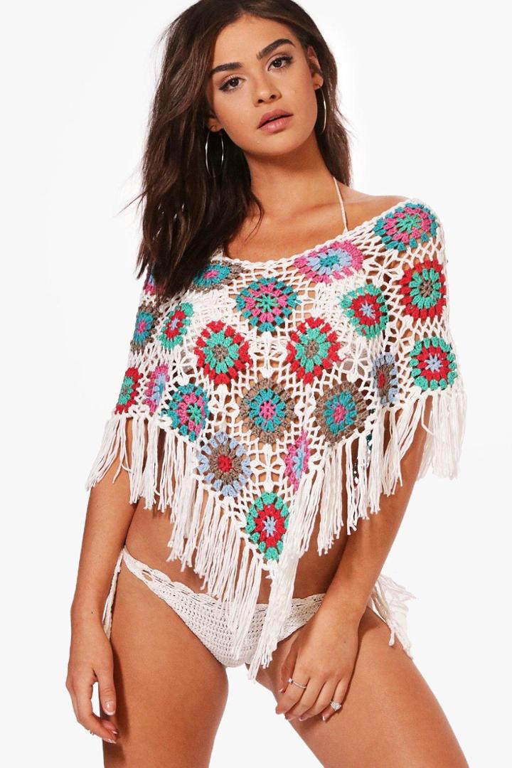 Boohoo Isla Crochet Beach Poncho Multi