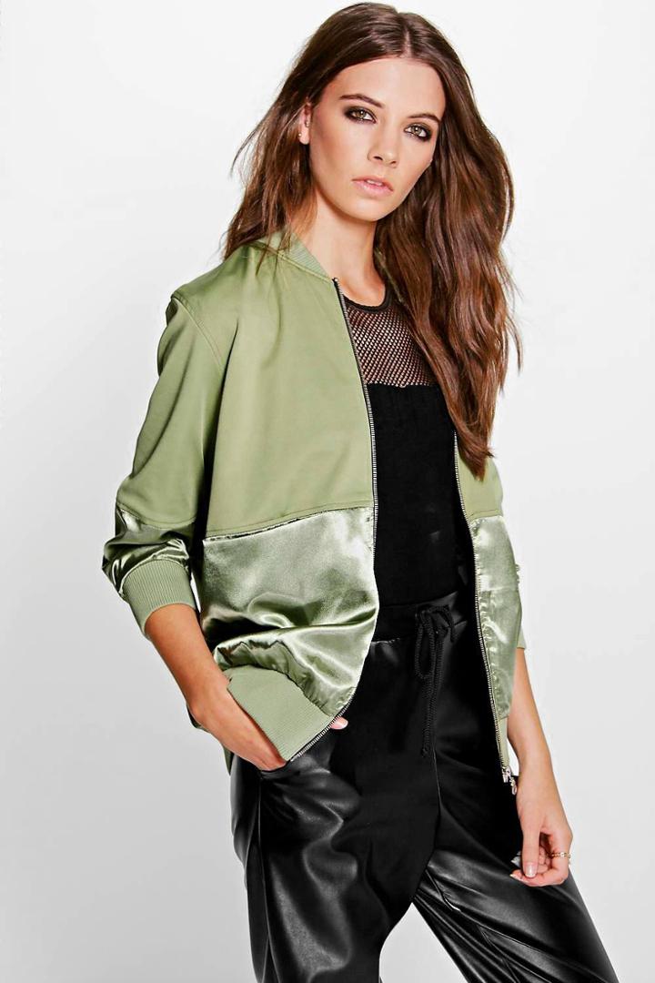 Boohoo Lexi Satin Panel Ma1 Bomber Khaki