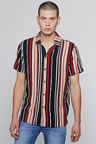 Boohoo Red Stripe Short Sleeve Revere Shirt