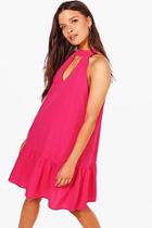 Boohoo Leah Drop Waist Choker V Neck Shift Dress