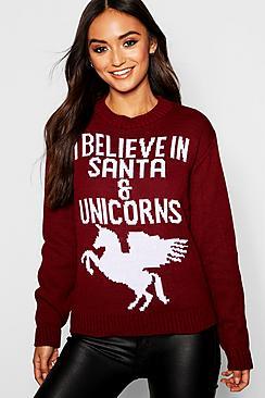 Boohoo Petite Unicorn Slogan Xmas Jumper