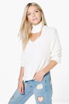Boohoo Eloise Wrap Choker Neck Fisherman Jumper Cream