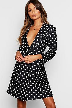 Boohoo Spot Print Blazer Skater Dress