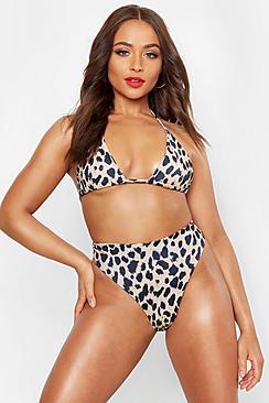 Boohoo Leopard High Waist Triangle Bikini
