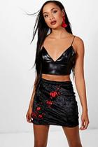 Boohoo Lucy Crushed Velvet Embroidered Mini Skirt