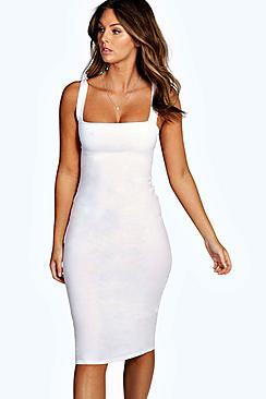 Boohoo Jen Square Neck Bodycon Midi Dress