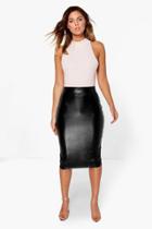 Boohoo Giselle Leather Look Panelled Midi Skirt Black