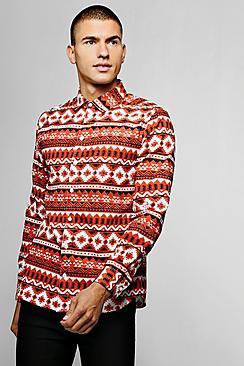 Boohoo Navajo Print Brushed Long Sleeve Shirt