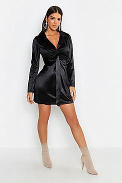 Boohoo Satin Tie Front Detail Shift Dress
