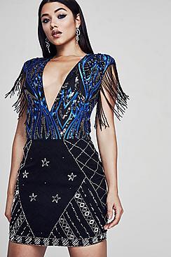 Boohoo Premium Ivy Embellished Zip Pocket Mini Skirt