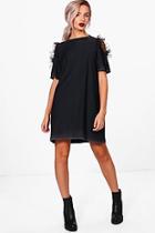 Boohoo Kath Cold Shoulder Mesh Ruffle T-shirt Dress