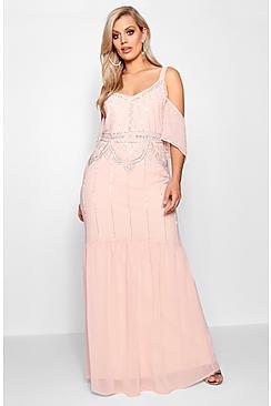 Boohoo Plus Beth Boutique Embellished Open Shoulder Maxi Dress