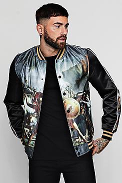 Boohoo Sateen Printed Bomber With Lurex Tape