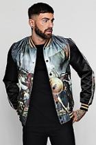 Boohoo Sateen Printed Bomber With Lurex Tape