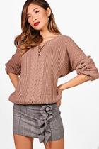 Boohoo Stephanie Lace Up Cable Detail Jumper