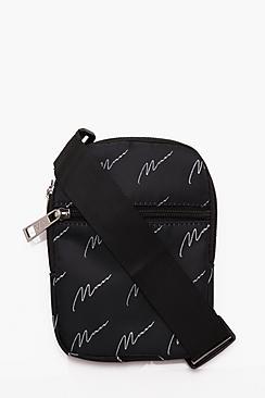 Boohoo Man Script All Over Print Cross Body Bag