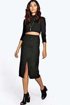 Boohoo Vera Wrap Over Button Woven Midi Skirt