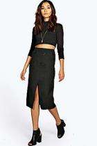 Boohoo Vera Wrap Over Button Woven Midi Skirt