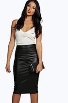 Boohoo Serena Leather Look Midi Skirt