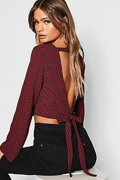 Boohoo Geo Print Open Back Woven Crop