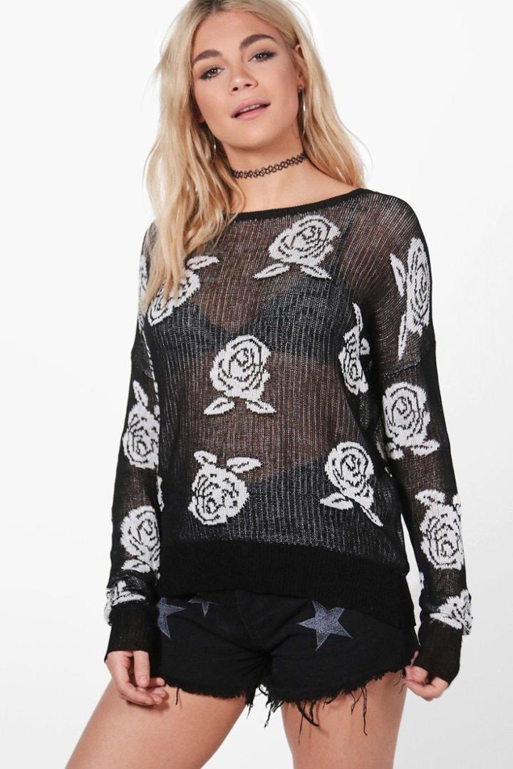 Boohoo Harriet Rose Pattern Jumper Black
