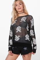 Boohoo Harriet Rose Pattern Jumper Black