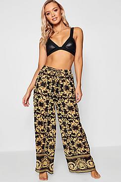 Boohoo Becci Scarf Print Beach Trousers