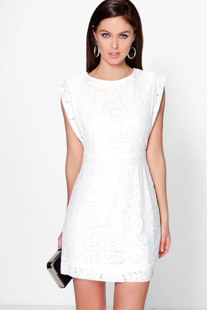Boohoo Boutique Lia Lace Open Side Bodycon Dress Ivory