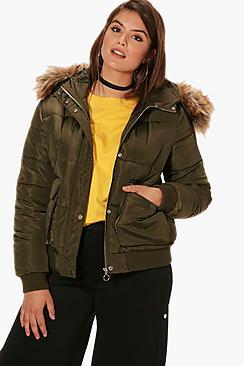 Boohoo Plus Ella Oversized Fur Trim Padded Jacket