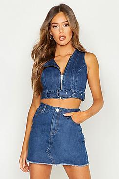 Boohoo Denim Frayed Hem Mini Skirt
