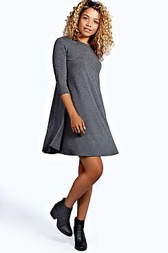 Boohoo Allie 3/4 Sleeve Swing Dress