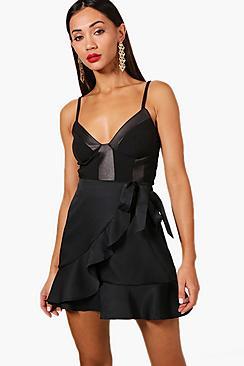 Boohoo Petite Ruffle Front Tie Waist Mini Skirt