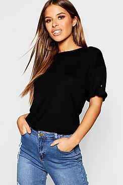 Boohoo Petite Turn Back Cuff Button Tee
