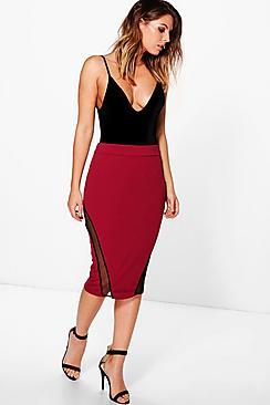Boohoo Natalya Mesh Insert Midi Skirt
