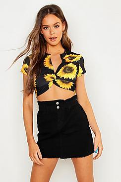 Boohoo Sunflower Plunge Crop Top