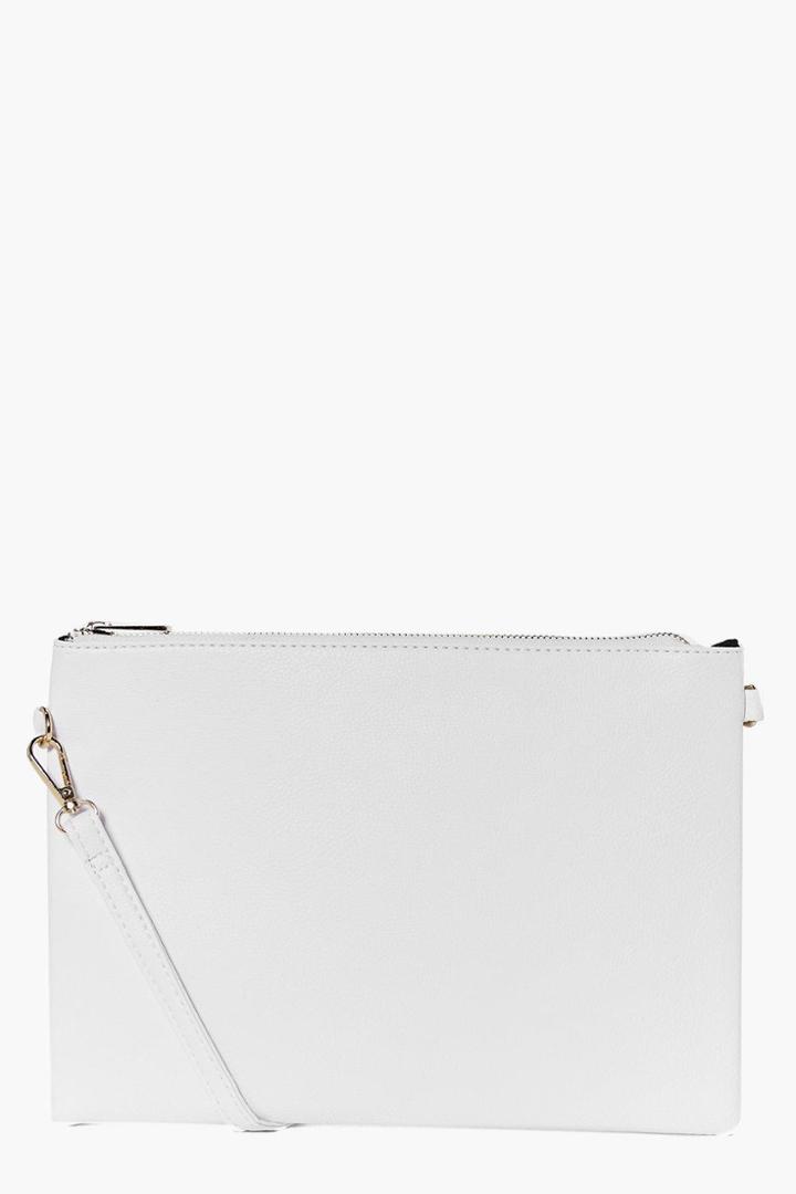 Boohoo Millie Zip Top Cross Body Bag White