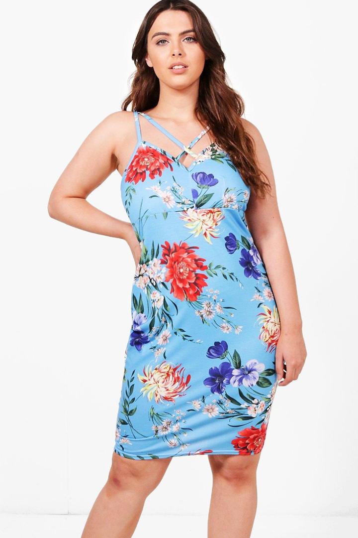 Boohoo Plus Naomi Floral Printed Bodycon Dress Multi