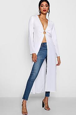 Boohoo Ring Detail Split Front Kimono Top