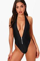 Boohoo Fira Low Cut Zip Swimsuit
